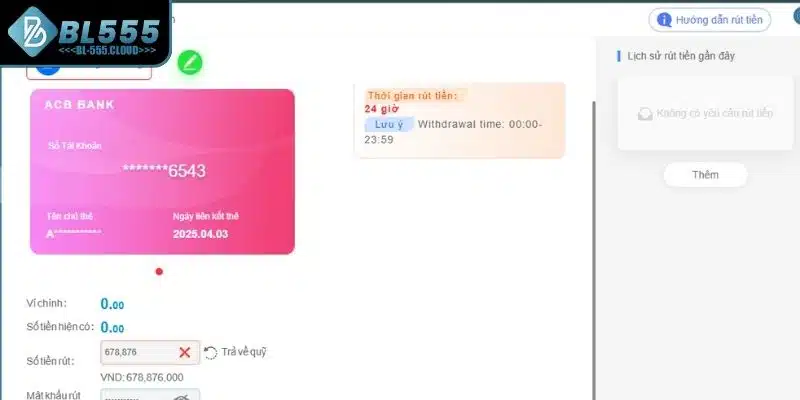 Phương thức rút tiền tại BL555 qua ngân hàng